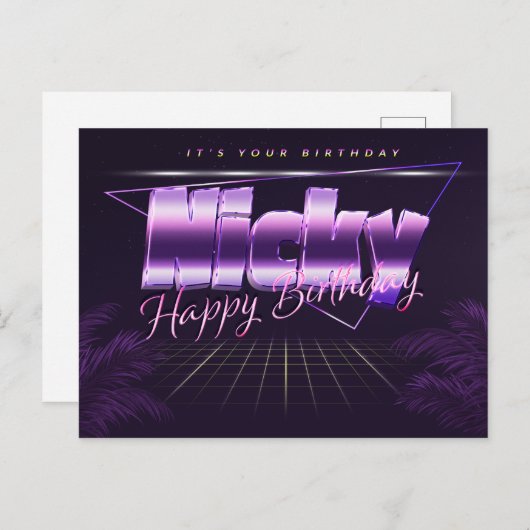 Nicky Name Vorname lila Postkarte Geburtstag Briefkaart (Voorkant / Achterkant)