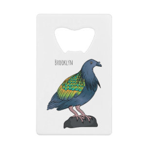 Nicobar duif vogel cartoon illustratie creditkaart flessenopener