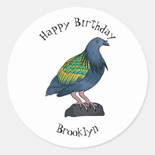 Nicobar pigeon bird cartoon illustratie ronde sticker (Voorkant)