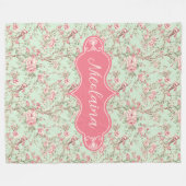 Nicolaina Pink en Mint  Roos Fleece Deken (Voorkant (Horizontaal))