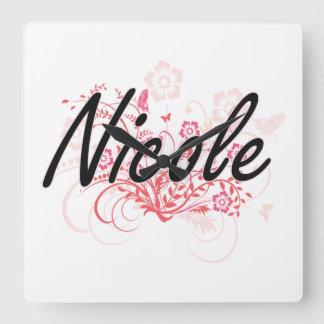 Nicole Artistic Name Design met Flowers Vierkante Klok