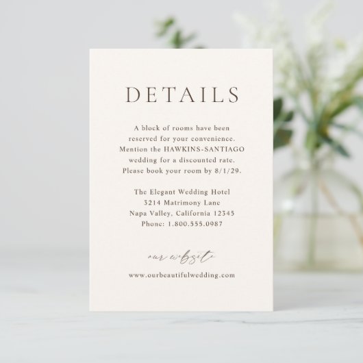 Nicole Ivory Elegant Wedding Informatiekaartje (Staand voorkant)
