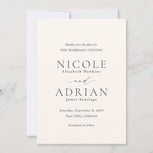 Nicole Ivory Elegant Wedding Save The Date (Voorkant)