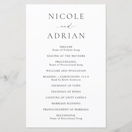 Nicole White Elegant huwelijksprogramma (Voorkant)