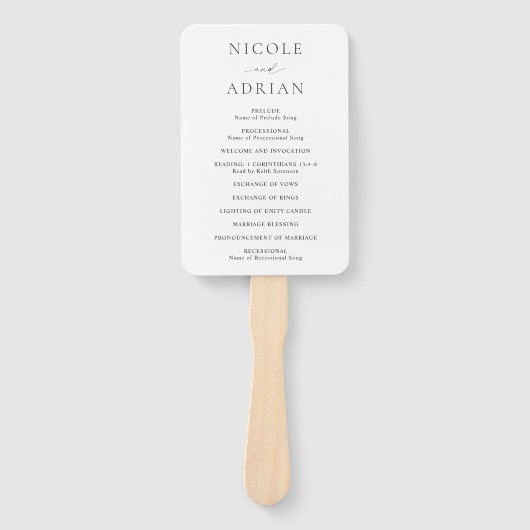 Nicole White Elegant huwelijksprogramma Handwaaier (Voorkant)