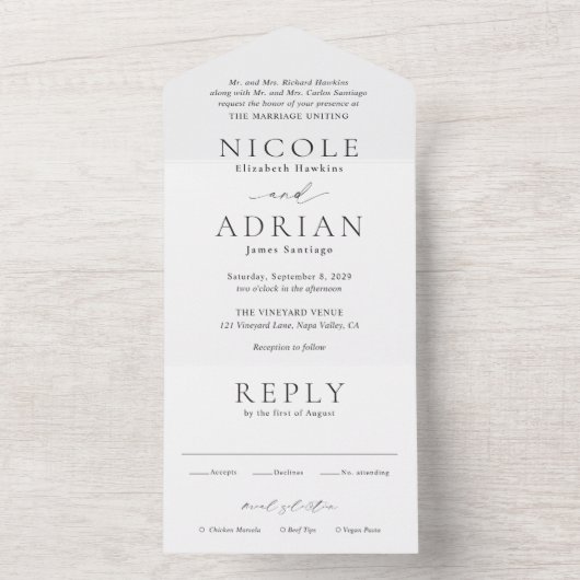 Nicole White Elegant Wedding All In One Uitnodiging (Binnen)