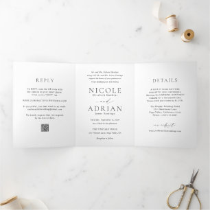Nicole White Elegant Wedding Drieluik Uitnodiging