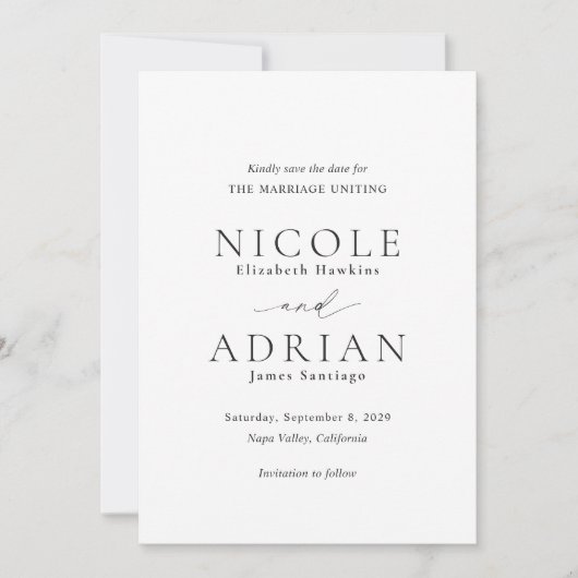 Nicole White Elegant Wedding Save The Date (Voorkant)