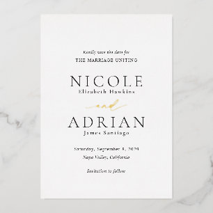 Nicole White Elegant Wedding Save the Date Folie Uitnodiging