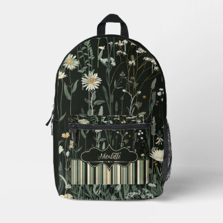Nicolette Dark Daisy Floral Gestreept Bedrukte Rugzak