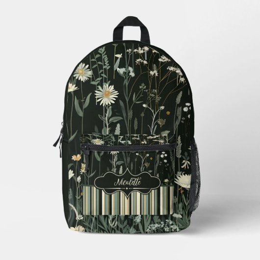 Nicolette Dark Daisy Floral Gestreept Bedrukte Rugzak (Voorkant)
