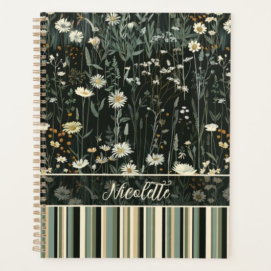 Nicolette Dark Daisy Floral Gestreept Planner (Voorkant)