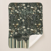 Nicolette Dark Daisy Floral Gestreept Sherpa Deken (Voorkant)