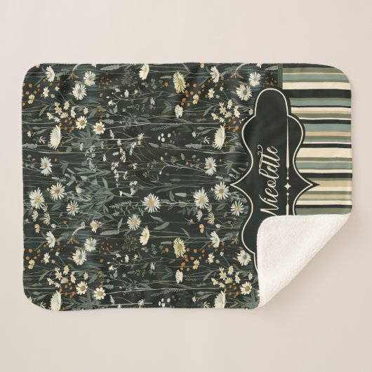 Nicolette Dark Daisy Floral Gestreept Sherpa Deken (Voorkant (horizontaal))