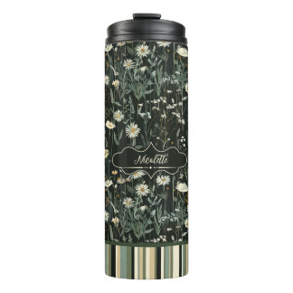 Nicolette Dark Daisy Floral Gestreept Thermosbeker