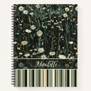 Nicolette Dark Daisy Floral Gestreepte Deluxe Notitieboek