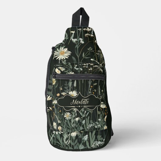 Nicolette Dark Daisy Floral Sling Bag (Voorkant)