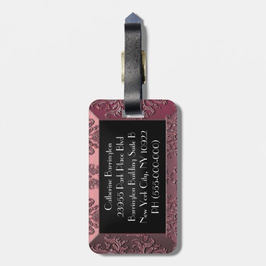 Nicollettere Elegant Damask Monogram Bagagelabel (Achterkant verticaal)