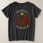 Nicolson Clan Badge & Tartan w/Motto Women's Grote Maat T-shirt (Design achterkant)