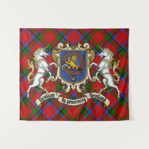 Nicolson Clan Badge & Unicorns met Tartan Wandkleed