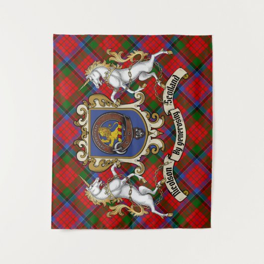 Nicolson Clan Badge & Unicorns met Tartan Wandkleed (Voorkant)