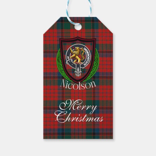 Nicolson Schotse Clan Tartan & Wapen Cadeaulabel (Voorkant)