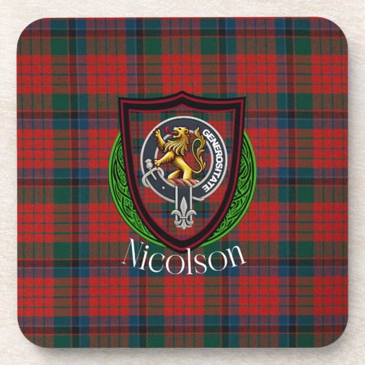 Nicolson Scottish Clan Tartan & Crest Bier Onderzetter (Voorkant)