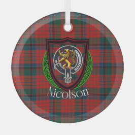 Nicolson Scottish Clan Tartan & Crest Glas Ornament