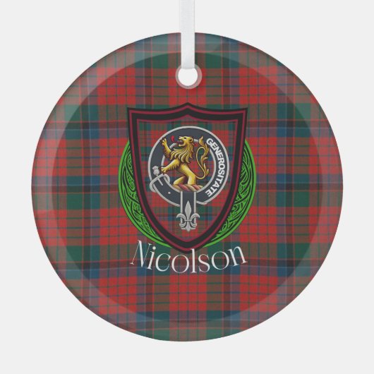 Nicolson Scottish Clan Tartan & Crest Glas Ornament (Voorkant)