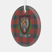 Nicolson Scottish Clan Tartan & Crest Glas Ornament (Voorkant links)