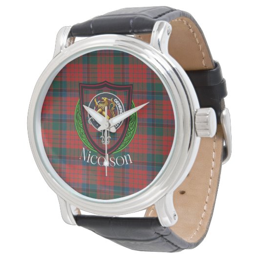 Nicolson Scottish Clan Tartan & Crest Horloge (Gekanteld)