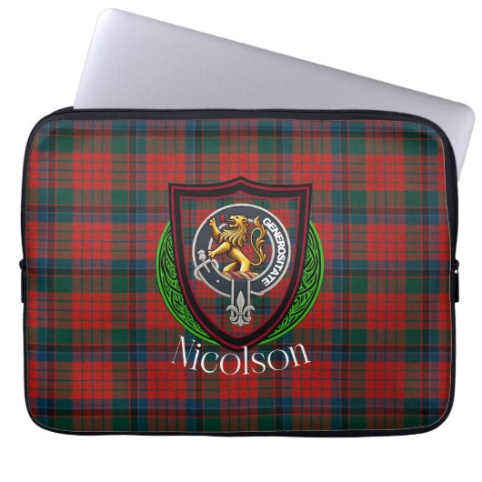 Nicolson Scottish Clan Tartan & Crest Laptop Sleeve (Voorkant)