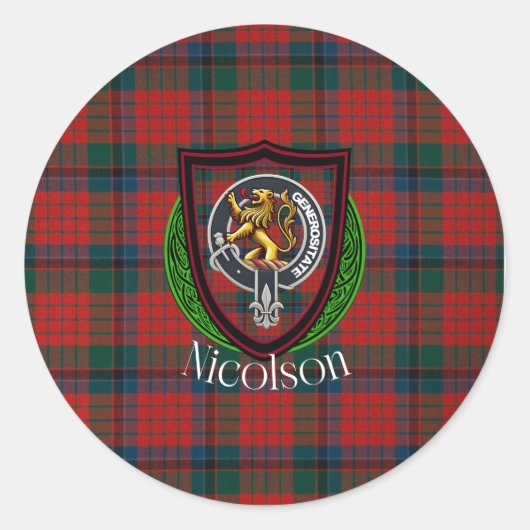 Nicolson Scottish Clan Tartan & Crest Ronde Sticker (Voorkant)