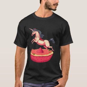 Nicorn springen over watermeloen - grillige fantas t-shirt