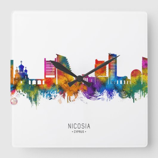 Nicosia Cyprus Silhouet Vierkante Klok (Voorkant)