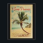 Nicoya Peninsula Palm Tree Vintage Travel Briefkaart<br><div class="desc">Een unieke retro middeleeuwse moderne Nicoya Peninsula Costa Rica-kunst uit de moderne tijd,  in de klassieke stijl van het poster. Het bevat een gebogen palmboom op zandige stranden met oceaan onder een blauwe troebele hemel.</div>