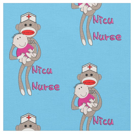 NICU Neurse Sock Monkey Blue Stof (Close Up)
