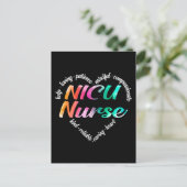 NICU Nurse Heart Word Cloud Waterverf Regenboog Feestdagenkaart (Staand voorkant)
