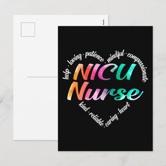 NICU Nurse Heart Word Cloud Waterverf Regenboog Feestdagenkaart (Voorkant / Achterkant)