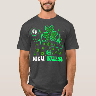 NICU Nurse Life Stethoscope Shamrock Happy St Patr T-shirt
