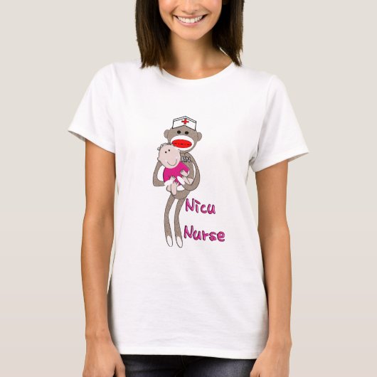 Nicu Nurse Sock Monkey Design Giften T-shirt (Voorkant)