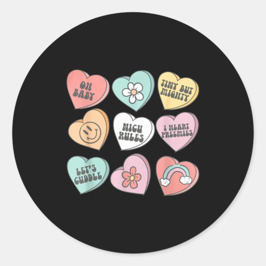Nicu Nurse Valentine's Day Heart Candy Neonatal Ic Ronde Sticker (Voorkant)