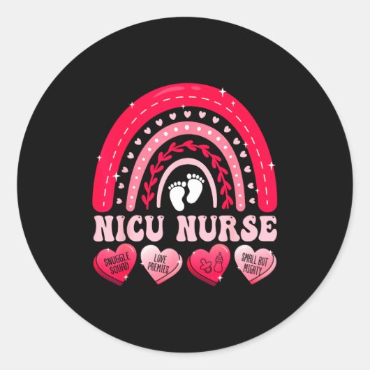 Nicu Nurse Valentines Day Rainbow Neonatal Rn Hear Ronde Sticker (Voorkant)