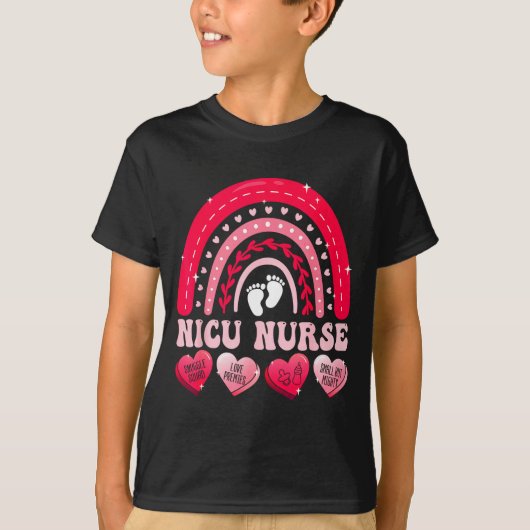 Nicu Nurse Valentines Day Rainbow Neonatal Rn Hear T-shirt (Voorkant)