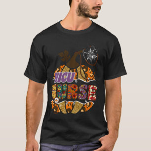 NICU Nursing Halloween Pumpkin Leopard T-shirt