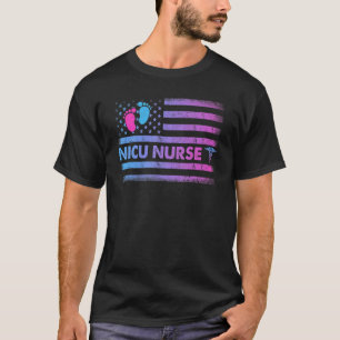 Nicu-verpleegster Amerikaanse vlag neonatale verpl T-shirt