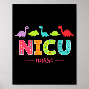 Nicu-verpleegster met leuke dinosauriërs kindergen poster