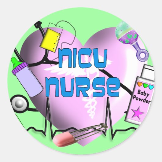 NICU Zurse Roze Ontwerp van het Hart Ronde Sticker (Voorkant)
