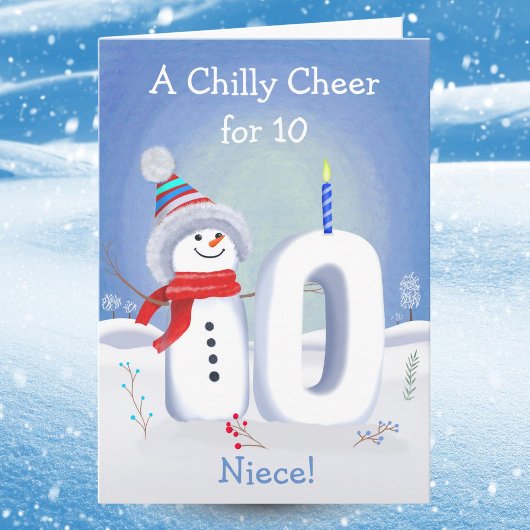 Niece 10th Birthday Snowman Snowy Ten Kaart