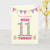Niece 11th Birthday Primroses and Bunting Kaart (Gele Bloem)